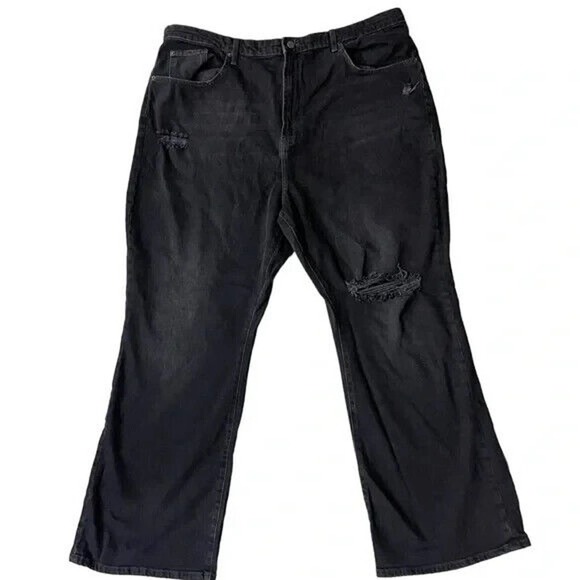 BDG Black Distressed Stretch Denim High Rise Plus Size Flare Jean Size 40 NWT - Picture 1 of 3